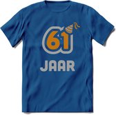 61 Jaar Feest T-Shirt | Goud - Zilver | Grappig Verjaardag Cadeau Shirt | Dames - Heren - Unisex | Tshirt Kleding Kado | - Donker Blauw - 3XL