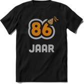 86 Jaar Feest T-Shirt | Goud - Zilver | Grappig Verjaardag Cadeau Shirt | Dames - Heren - Unisex | Tshirt Kleding Kado | - Zwart - S