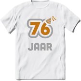 76 Jaar Feest T-Shirt | Goud - Zilver | Grappig Verjaardag Cadeau Shirt | Dames - Heren - Unisex | Tshirt Kleding Kado | - Wit - M