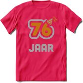 76 Jaar Feest T-Shirt | Goud - Zilver | Grappig Verjaardag Cadeau Shirt | Dames - Heren - Unisex | Tshirt Kleding Kado | - Roze - XXL