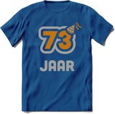 73 Jaar Feest T-Shirt | Goud - Zilver | Grappig Verjaardag Cadeau Shirt | Dames - Heren - Unisex | Tshirt Kleding Kado | - Donker Blauw - XL