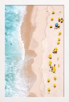 JUNIQE - Poster in houten lijst Strand luchtfoto -60x90 /Blauw & Geel
