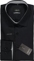 VENTI modern fit overhemd - zwart (contrast) - Strijkvrij - Boordmaat: 41