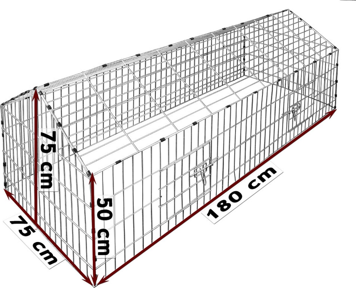Monzana Konijnenren - Metaal Buitenren Overdekt 180 x 75 cm - Groen thumbnail 3