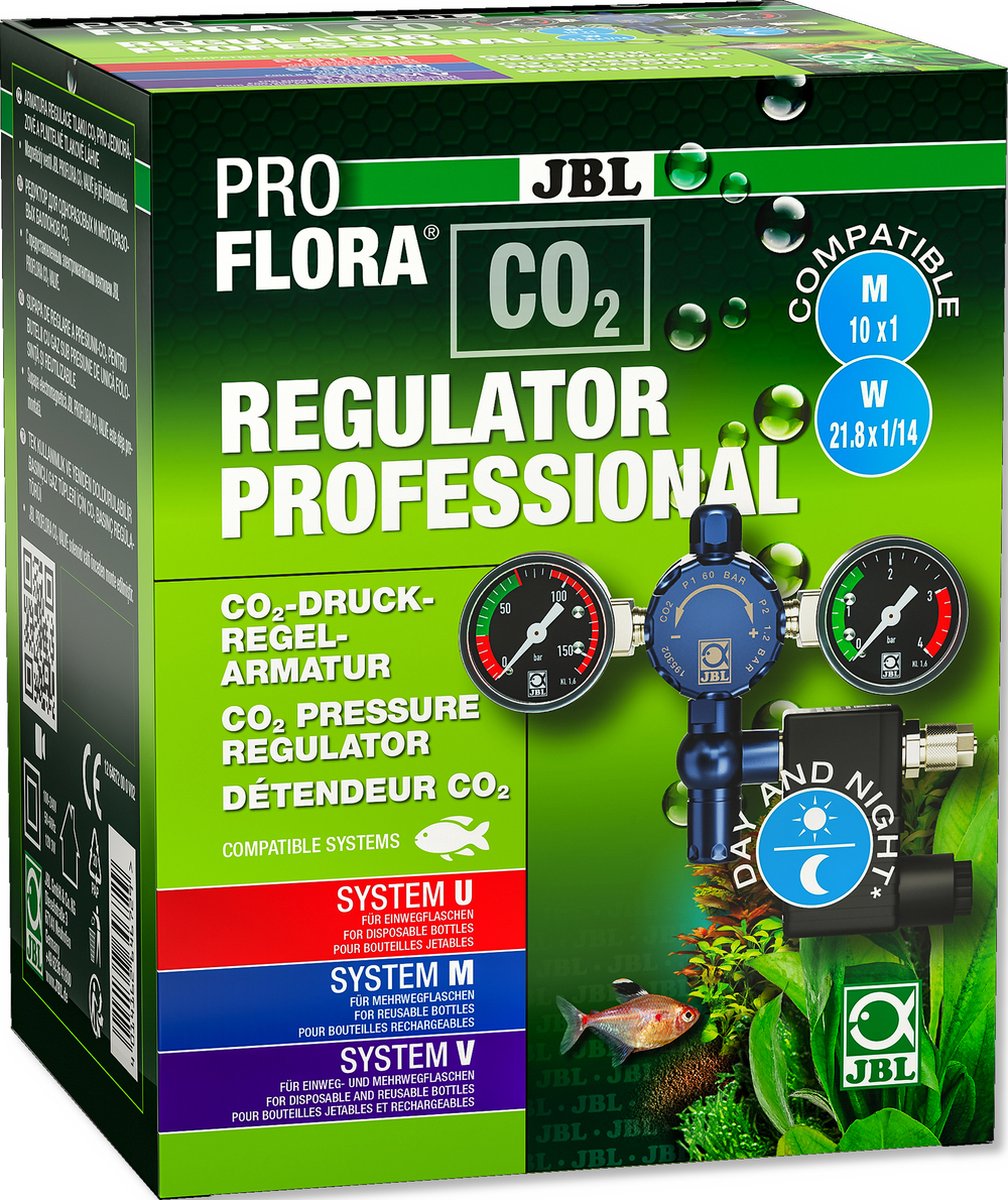 JBL ProFlora CO2 Regulator Professional Drukregelventiel met 2 manometers en magneetventiel voor nachtschakeling voor CO2 plantenbemestingsinstallaties