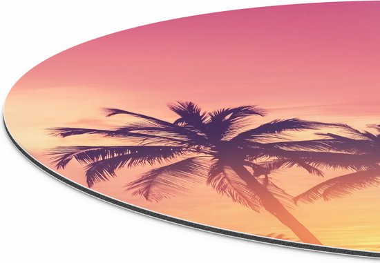 Artaza Dibond Muurcirkel Tropische Palmbomen Met Zonsondergang - Ø 60 cm - Wandcirkel - Rond Schilderij - Voor Binnen en Buiten