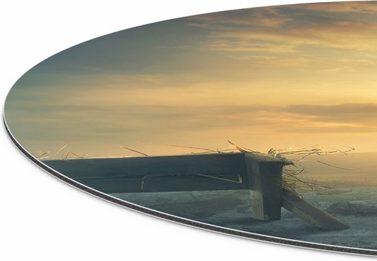 Artaza Dibond Muurcirkel Kribbe en Drie Kruisen  - Ø 60 cm - Wandcirkel - Rond Schilderij - Voor Binnen en Buiten