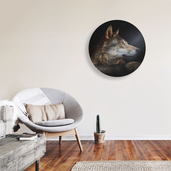 Cercle Mural Artaza Dibond - Tête De Loup Avec Un Rayon De Soleil - Loup - Ø 70 cm - Cercle Mural - Tableau Rond - Pour Intérieur et Extérieur