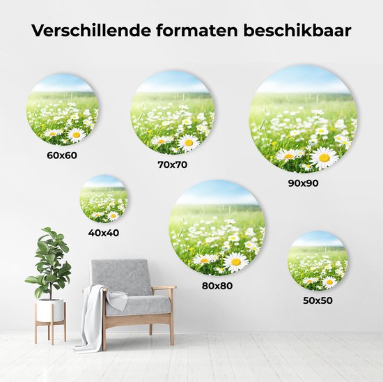 Artaza Dibond Cercle Mural Champ De Fleurs Champ De Marguerites - Fleurs - Ø 90 cm - Groot - Cercle Mural - Tableau Rond - Pour Intérieur et Extérieur