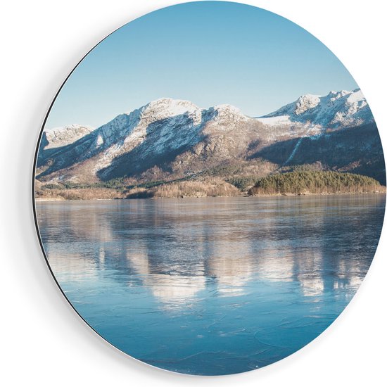 Artaza Cercle mural Dibond Lac près des Montagnes Paysage en Norvège - Ø 90 cm - Groot - Cercle mural - Peinture ronde - Pour intérieur et extérieur