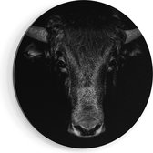 Artaza Dibond Muurcirkel Stierenkop - Stier - Zwart Wit - Ø 70 cm - Wandcirkel - Rond Schilderij - Voor Binnen en Buiten