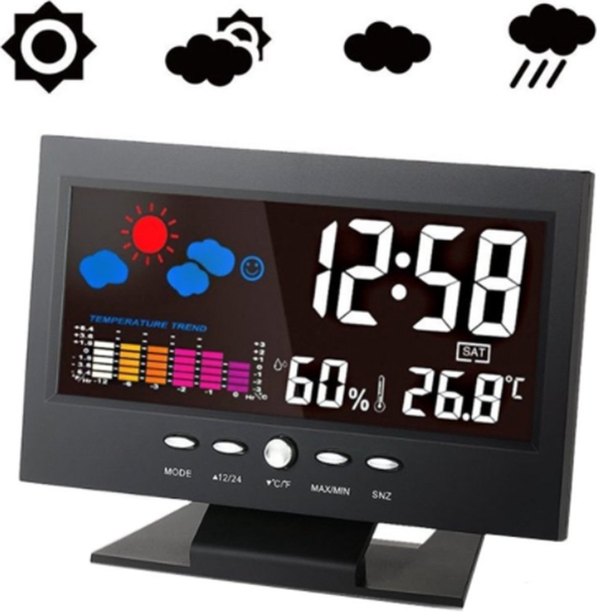 A&K Premium Digitale Weerstation Klok Thermometer | Wekker | Hygrometer | Luchtvochtigheidsmeter