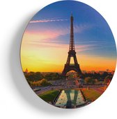 Artaza Houten Muurcirkel - Parijs Eiffeltoren Tijdens De Zonsopkomst - Ø 60 cm - Multiplex Wandcirkel - Rond Schilderij