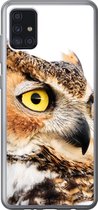 Geschikt voor Samsung Galaxy A52 5G hoesje - Bruine uil met een witte achtergrond - Siliconen Telefoonhoesje