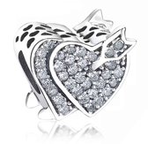 Tracelet - Zilveren bedels - Bedel hart met pijl | Cupido bedel met zirkonia | 925 Sterling Zilver - Pandora compatible - Met 925 Zilver Certificaat - In Leuke cadeauverpakking - V