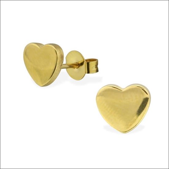 Aramat jewels ® - Zweerknopjes oorbellen hartje goudkleurig chirurgisch  staal 8mm | bol.com