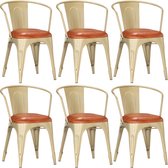 Decoways - Eetkamerstoelen 6 stuks echt leer bruin