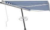 Decoways - Luifel vrijstaand handmatig uittrekbaar 400x350 cm blauw en wit
