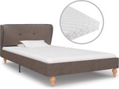 Decoways - Bed met matras stof taupe 90x200 cm