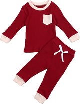 Pyjama - rood - beige - uniseks - set - maat 98
