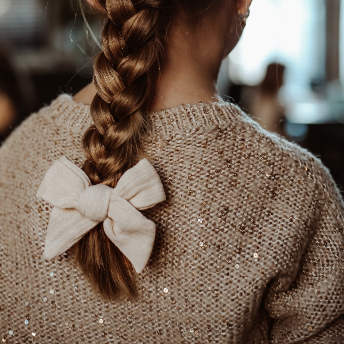 Haarspeldje met knoop en strik - creme muslin | Meisje