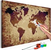 Doe-het-zelf op canvas schilderen - World Map (Brown Colours).