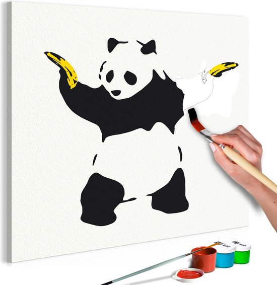 Doe-het-zelf op canvas schilderen - Panda With Bananas.