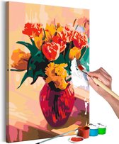 Doe-het-zelf op canvas schilderen - Tulips in Red Vase.