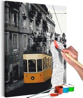 Doe-het-zelf op canvas schilderen - Tram in Lisbon.