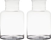 Set van 2x stuks transparante home-basics vaas/vazen van glas 25 x 16 cm - Bloemen/takken/boeketten vaas voor binnen gebruik