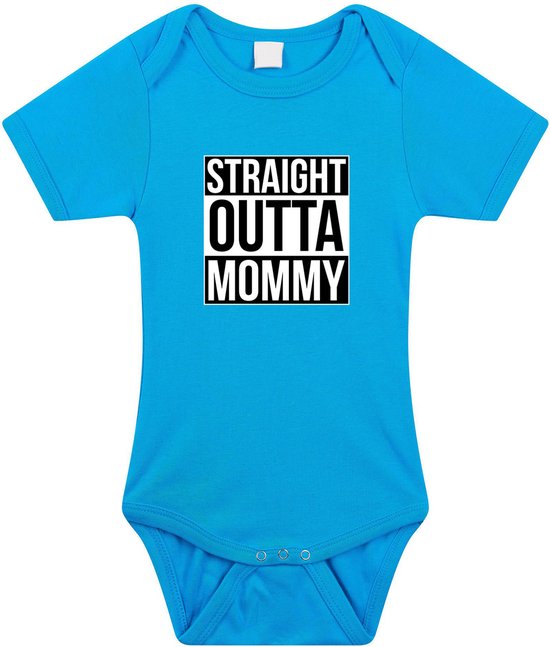 Straight outta mommy cadeau romper blauw voor babys / jongens - Moederdag / mama kado / geboorte / kraamcadeau - cadeau voor aanstaande moeder 56