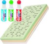 Afbeelding van het spelletje 100x Bingokaarten nummers 1-90 inclusief 3x bingo stiften blauw/groen/rood