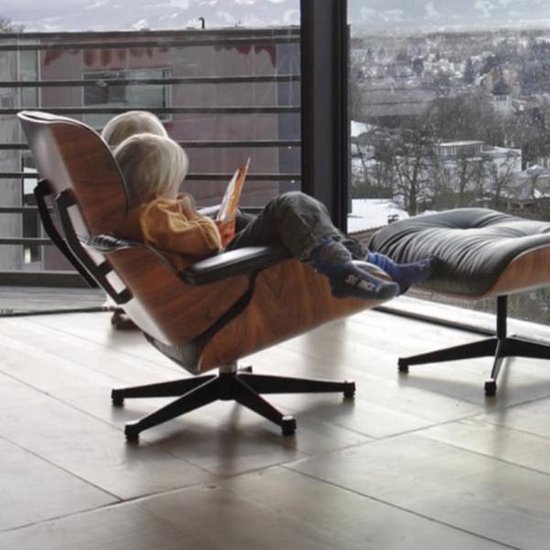 Lounge Stoel Fauteuil Binnen Chaise Longue Leer Walnoot Zwart