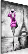 Schilderij - Parisian Woman (1 Part) Vertical Pink.