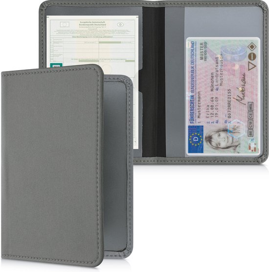 kwmobile hoes voor kentekenbewijs en rijbewijs - Hoesje met pasjeshouder in steengrijs - Omslag van neopreen
