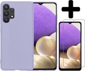 Samsung A32 4G Hoesje Lila Met Screenprotector - Samsung Galaxy A32 4G Case - Siliconen Samsung A32 4G Hoes Met Screenprotector - Lila