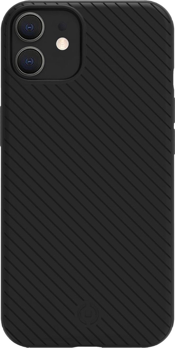Celly Ultra Siliconen hoesje - Geschikt voor Apple iPhone 12/ 12 Pro - TPU Back Cover - Microfiber - Carbon - Zwart