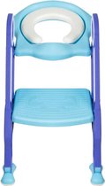 MEUBELEXPERT - verstelbare opvouwbare baby-wc-bril met met ladder beklede zitting, brede opstap paars en blauw