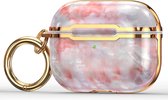 Case Cover geschikt voor Geschikt voor Apple Airpods 3 - Siliconen marmer patroon Roze - Goud