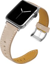 Leren bandje Geschikt voor Apple Watch Beige met zilverkleurige gesp 38mm - 40 mm