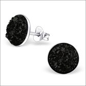 Aramat jewels ® - Oorbellen rond druzy 925 zilver zwart 9mm