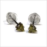 Aramat jewels ® - Zirkonia zweerknopjes driehoek 3mm oorbellen olijf groen chirurgisch staal