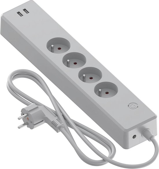 Calex Slimme Stekkerdoos - Smart Wifi Contactdoos - 4-voudig met 2x USB-A (België /FR - penaarde) - Elke stekker apart bestuurbaar via Wifi - 1.8 meter - Grijs