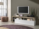 TV-meubel SEFRO - 1 deur & 4 nissen - Witgelakt en eiken L 184 cm x H 58 cm x D 42 cm