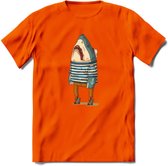 Casual haai matroos T-Shirt Grappig | Dieren vissen Kleding Kado Heren / Dames | Animal Skateboard Cadeau shirt - Oranje - XL