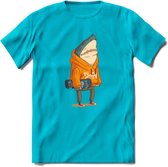 Casual skater haai T-Shirt Grappig | Dieren vissen Kleding Kado Heren / Dames | Animal Skateboard Cadeau shirt - Blauw - 3XL