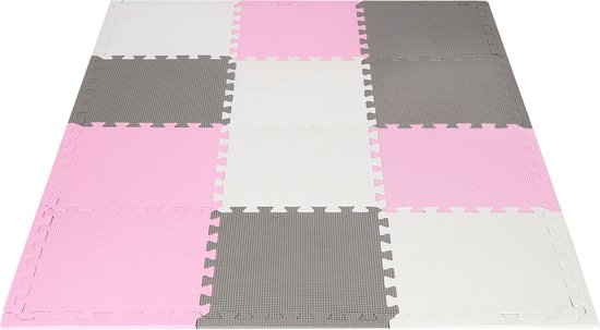 Springos Speelmat - Speelmat Foam - Puzzelmat - 12 puzzelstukken - 118 x 90 cm - Roze/Grijs/Wit van SPRI — afbeelding 2