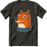 Casual vos T-Shirt Grappig | Dieren Kleding Kado Heren / Dames | Animal Skateboard Cadeau shirt - Donker Grijs - XL