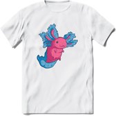 Schattig Axolotl T-Shirt Grappig | Dieren amfibieën Kleding Kado Heren / Dames | Animal Cadeau shirt - Wit - 3XL