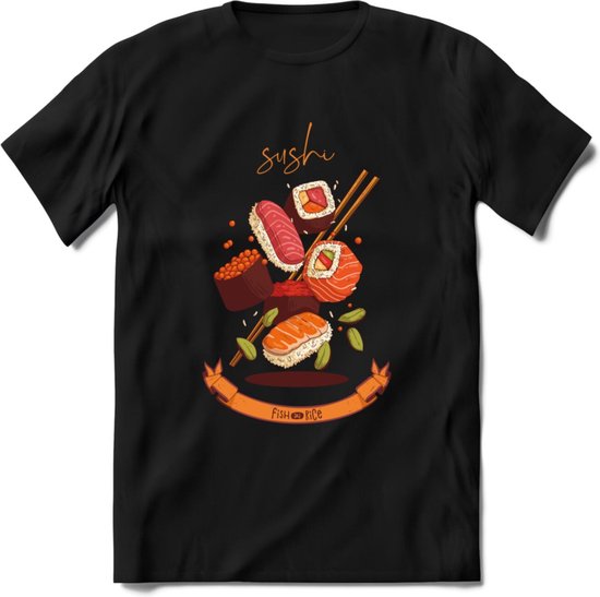 Sushi T-Shirt Grappig | Japans eten Kleding Kado Heren / Dames | Cadeau shirt - Zwart - S